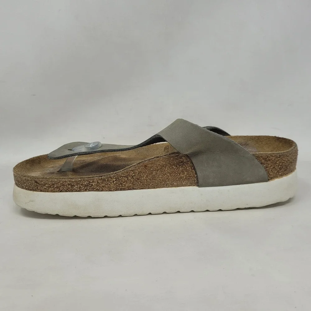 Papillio Birkenstock Gizeh Sandals EU39 US8 Grey Nubuck Platform Thong Comfort